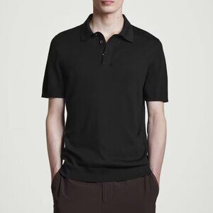 COS black polo shirt silk cotton blend slim knit preppy classic minimalist EUR L
